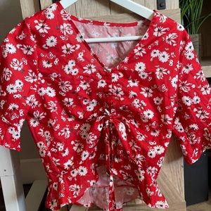 Ditsy red floral blouse